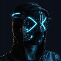 a person with something glowing on their face, photo