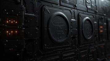 an industrial - style panel door with some light in it, photo