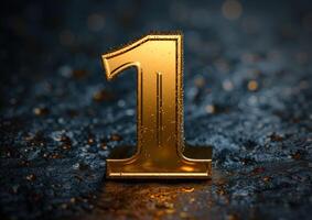 an illuminated gold number 1 on dark ground, photo