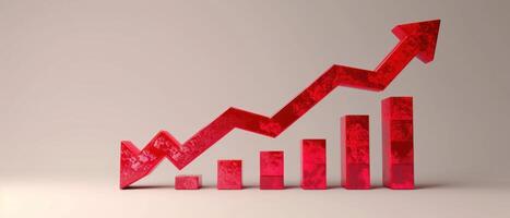 a red graph bar chart with arrow drawn, photo