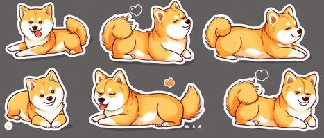 6 cute stickers with brown dogs all over them, photo