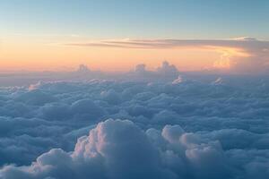 blue cloudy landscape and orange sky with low white clouds, photo