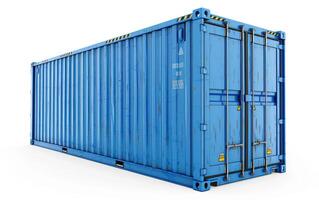 this is a very tall blue shipping container on white, photo