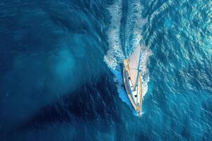 the boat is taking water skiing in the clear water, photo