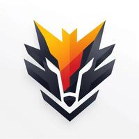 a logo that shows an orange fox with some black horns, photo