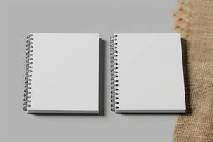 two pages made into notebooks sit side by side on cloth, photo