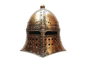 a helmet with no decorations and gold paint on it, photo