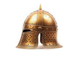 gold helmet on white background, with golden headdress, photo