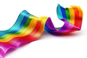 a rainbow ribbon on the ground with one single piece missing, and one half empty, photo
