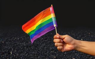 person holding flag in other hand that includes the lgbt - awareness symbol, photo