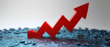 red graph up a mountain shows declining prices, photo
