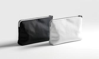 black and white pouch for storage on a table, photo