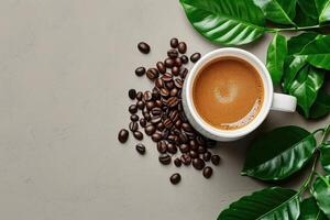 a coffee cup that is filled with coffee beans, photo