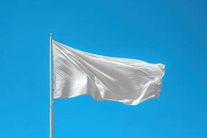 the white waving flag is in front of a blue sky, photo