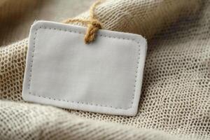 a label hanging on a piece of cloth, photo