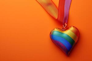 an open heart shaped balloon on an orange background, photo