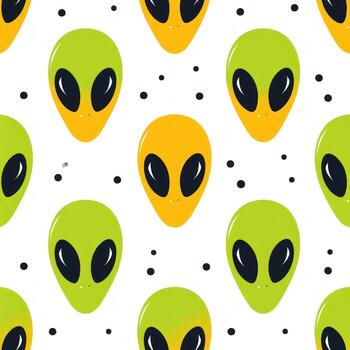 aliens and spiky head shapes on a white background with black dots all around, photo