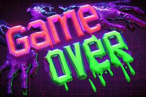 the game over covered with neon paint, photo