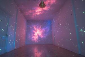 stars with a light shining through them on the ceiling, photo