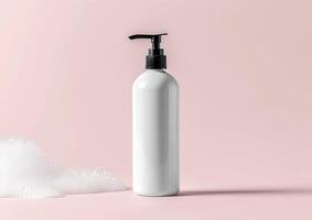 foam liquid soap is sitting on a pink surface, photo