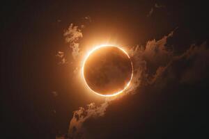 the eclipse of the sun in the dark sky, photo