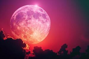 the sun is shining above a large purple full moon, photo