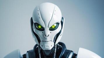 the creepy looking robot stands with several glowing eyes, photo