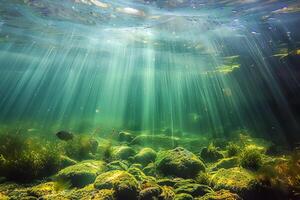 the underwater features rocks and water, photo