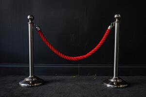 two chrome posts stand next to a rope that wraps around them, photo