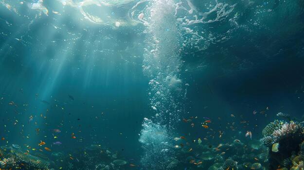 a man standing on a dive board looking at fish, photo