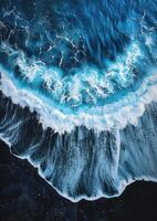 waves in the blue middle of an ocean, and many white ones come from under, photo