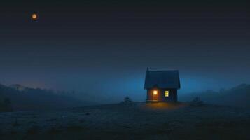 an old abandoned house is illuminated against the moon, photo