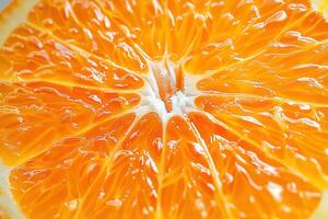an orange is shown sliced and sitting upright, photo