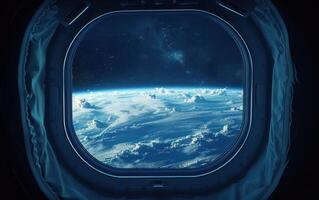 the earth from within of a spaceship window, photo