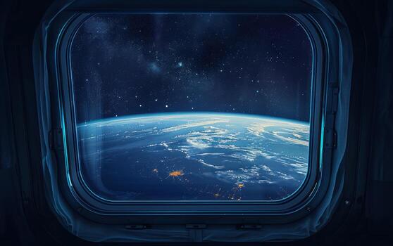 an earth view is seen from inside a space station, photo