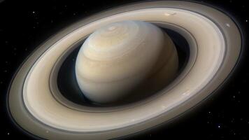 saturn is seen from space near the horizon, photo