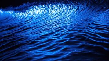 the blue waves are sparkling in front of this dark sky, photo