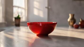 the bowl is on the dining table to indicate where a table knife was placed, photo