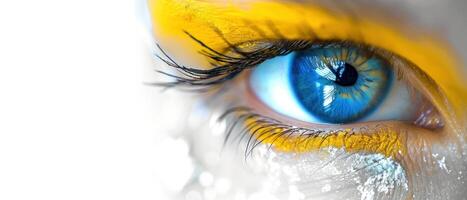 blue eye with white skin and freckles, photo