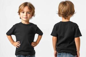 two boys wearing short sleeve shirts both in black, photo