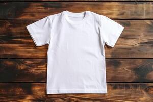 white t - shirt with wooden backdrop for mock, photo