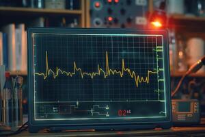 an electrocardiom displayed on the screen in a room, photo