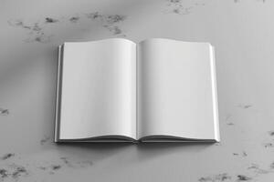 an open magazine sits on top of the table, photo