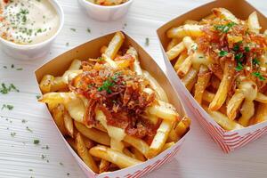 two containers with food on the kitchen table, photo