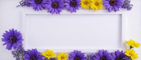 a frame with lots of different flowers around it, photo