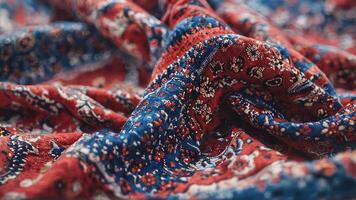 an open red and black paisley print cloth, photo