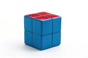 three cubes in a shape with red rubiets, photo