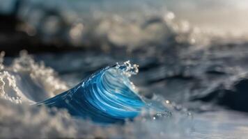 blue ocean waves rolling and foaming in the sunlight, photo