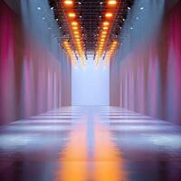 large room with red light in it on one wall, photo