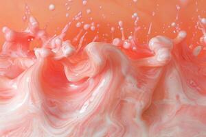 a cake is frosted with pink and white liquid, photo